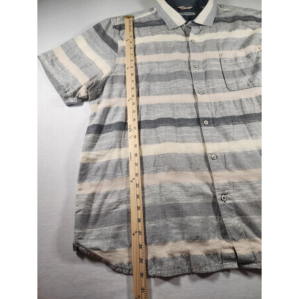 Tommy Bahama Button Down Mens XXL Gray‎ Striped Short Sleeve Linen Blend Coastal - Picture 2 of 7